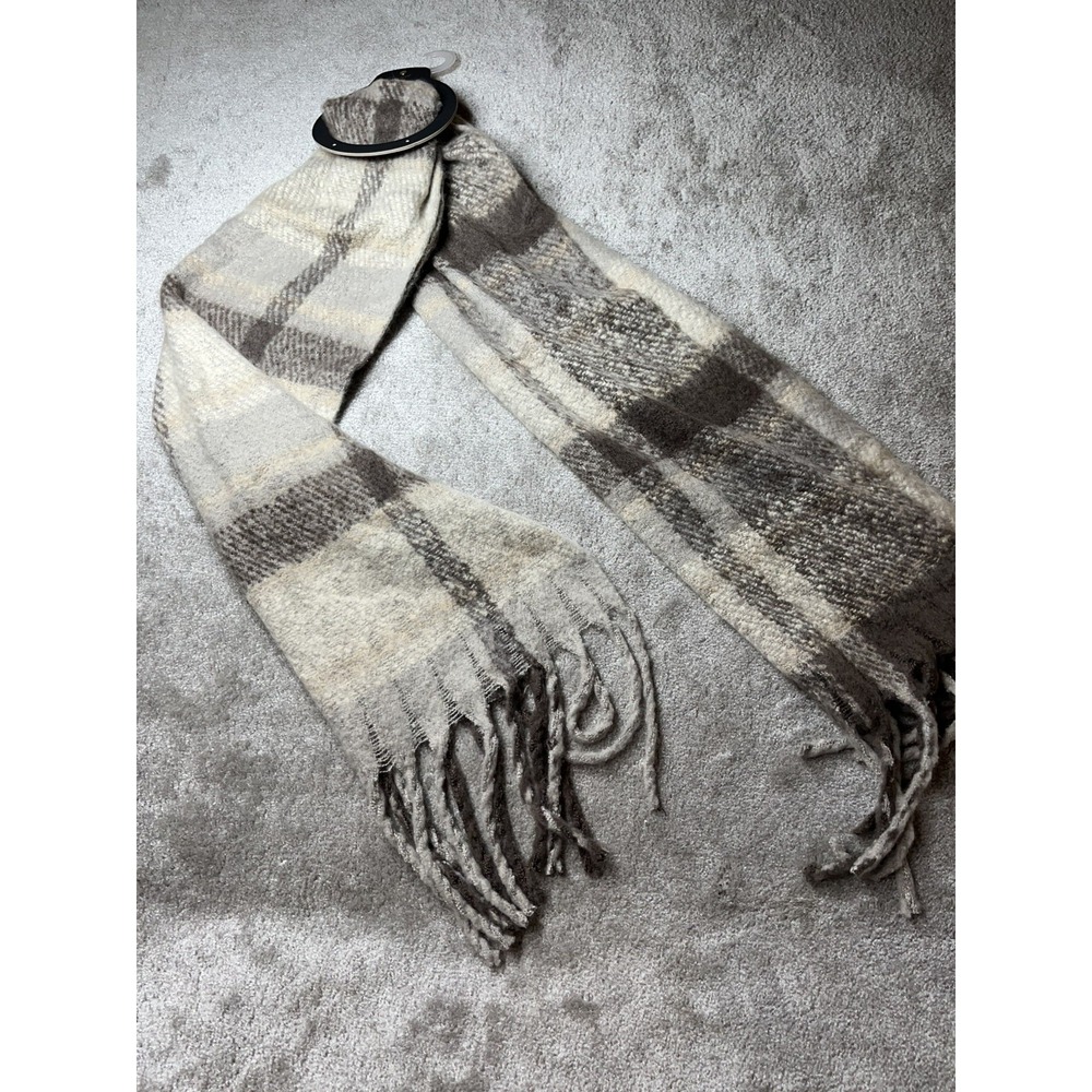 New Max Studio Scarf XLarge, Plaid, Rectangle, Brown, Taupe Super Soft, 21"x90"